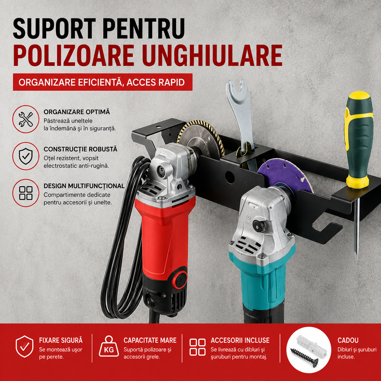 Suport de Perete pentru Polizoare Unghiulare și Scule