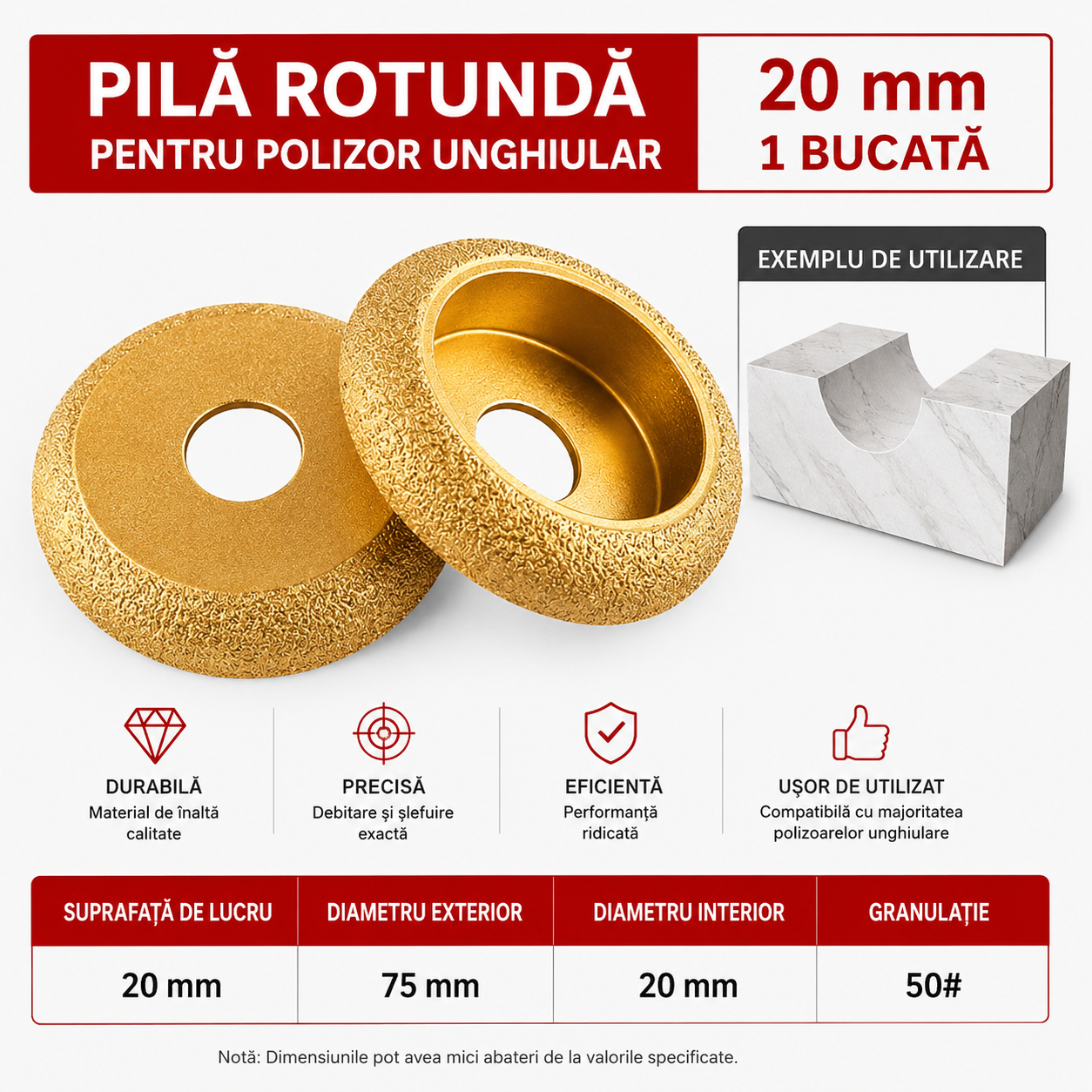 StoneMaster™ – Disc Diamantat Profilare si Slefuire pentru Piatra, Marmura si Gresie