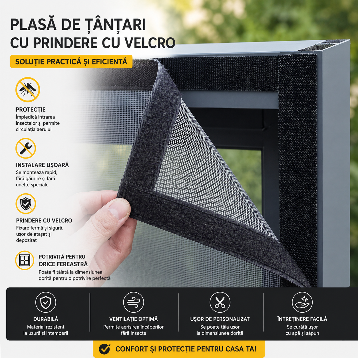 ClearShield™ – Plasa Anti-Insecte Autoadeziva pentru Ferestre