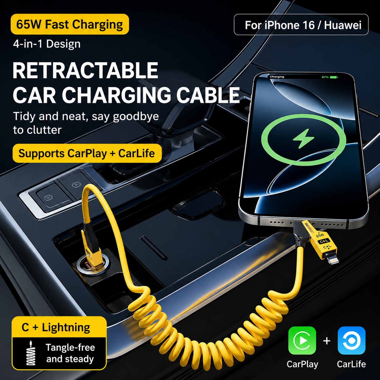 Voltigo™ – Cablu Auto Retractabil Fast Charge 65W