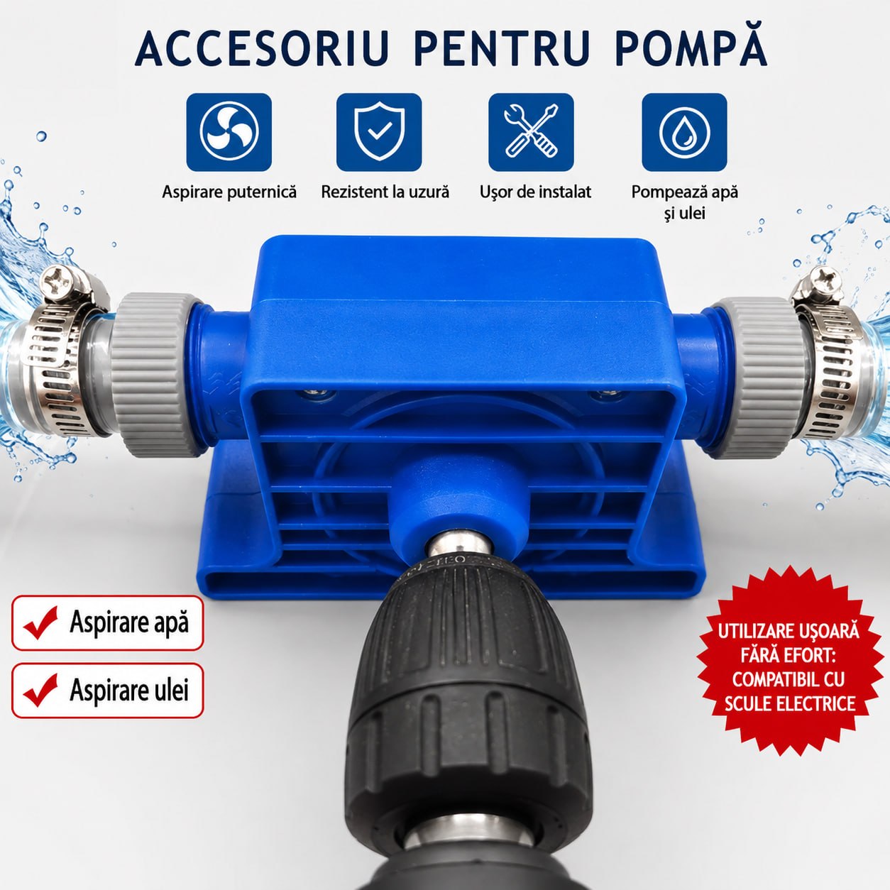 Pompă de apă și ulei acționată de bormaşină