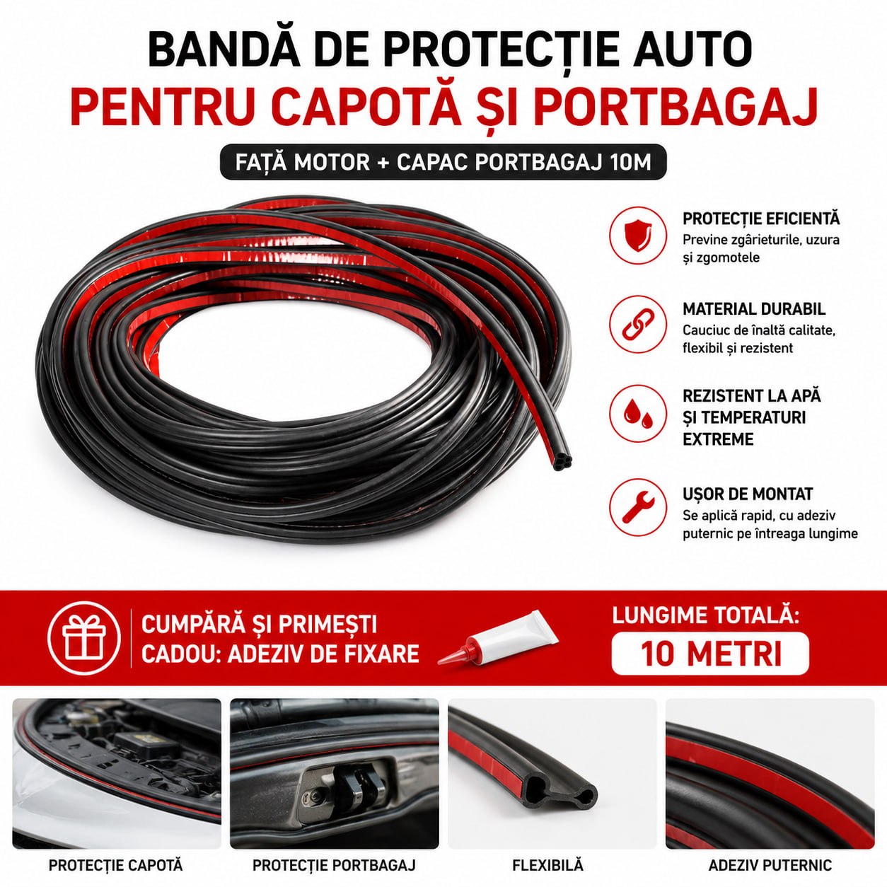 Bandă protecție capotă și portbagaj auto – 10 metri