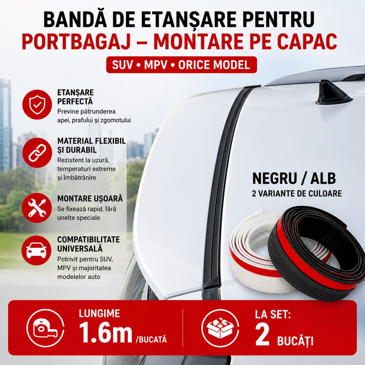 Bandă Etanșare Portbagaj – Set 2 buc, 1.6m/buc