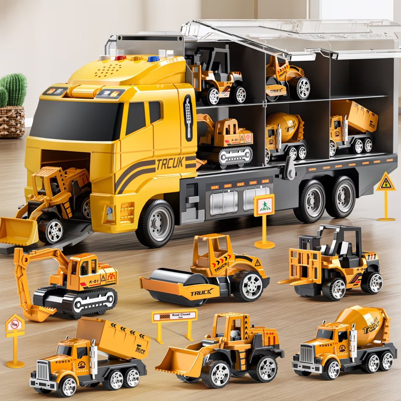 Camion Transportor cu 7 Vehicule de Construcție pentru Copii