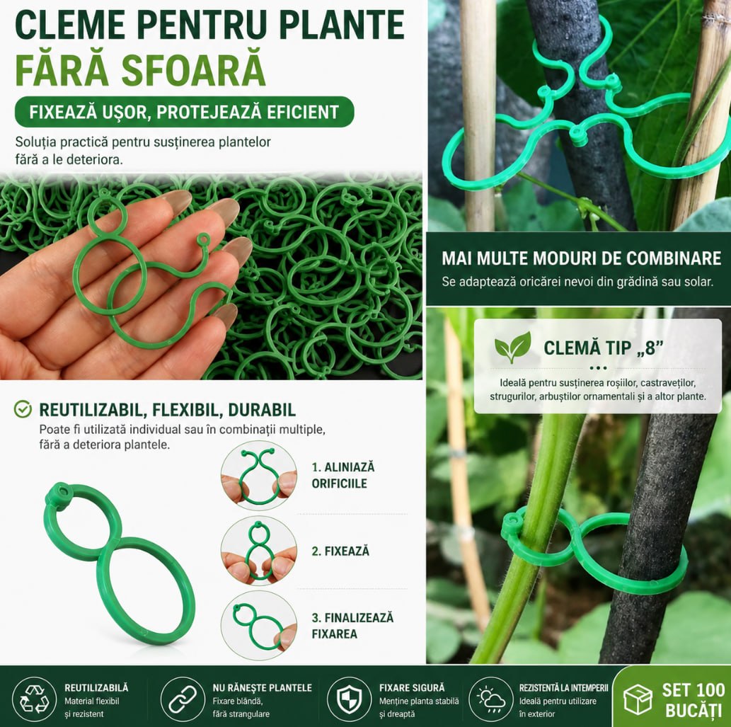 Cleme pentru plante tip "8" – Set 100 bucăți, reutilizabile