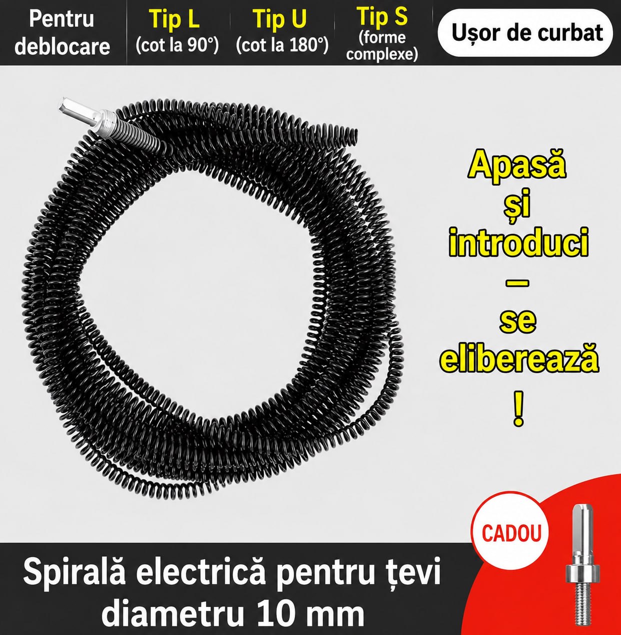 Spirală electrică pentru desfundat țevi – 10 mm