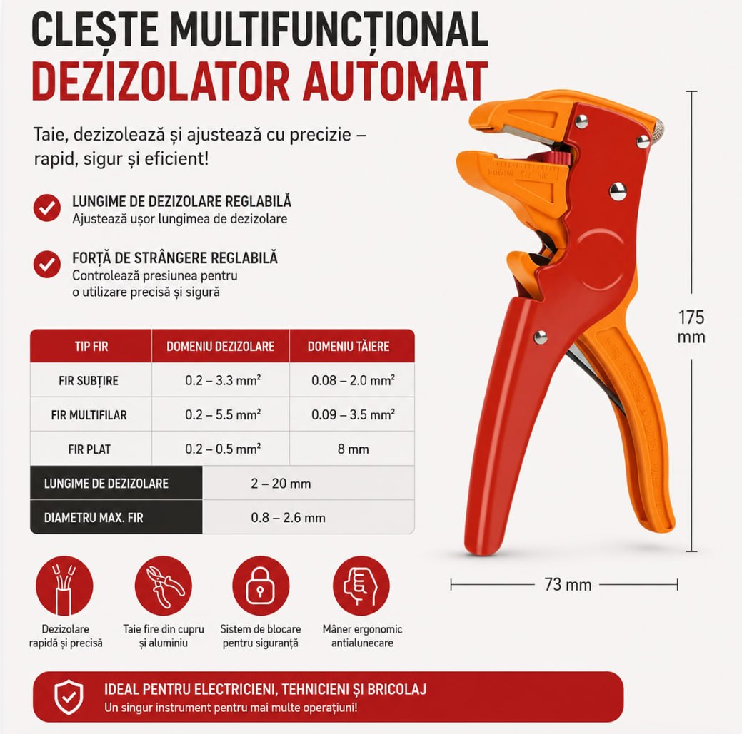 Clește Dezizolator Automat Multifuncțional pentru Fire