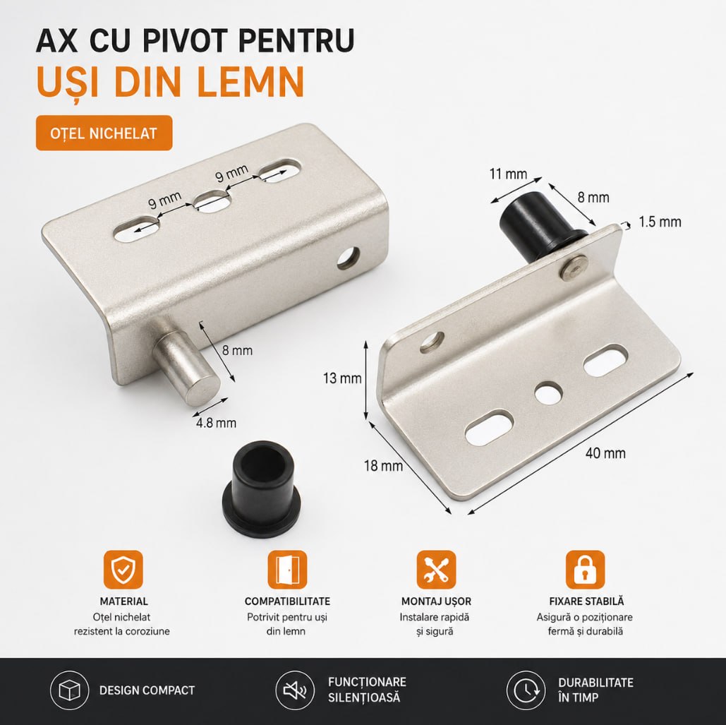 Ax cu pivot pentru uși din lemn – oțel nichelat