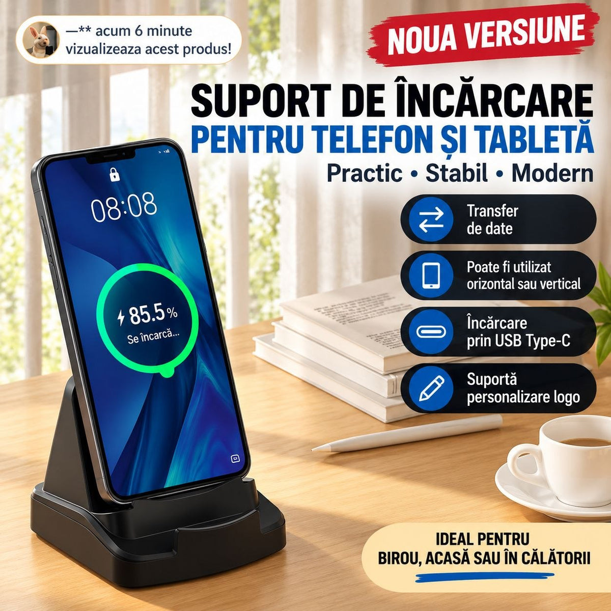 Suport de Încărcare USB-C pentru Telefon și Tabletă