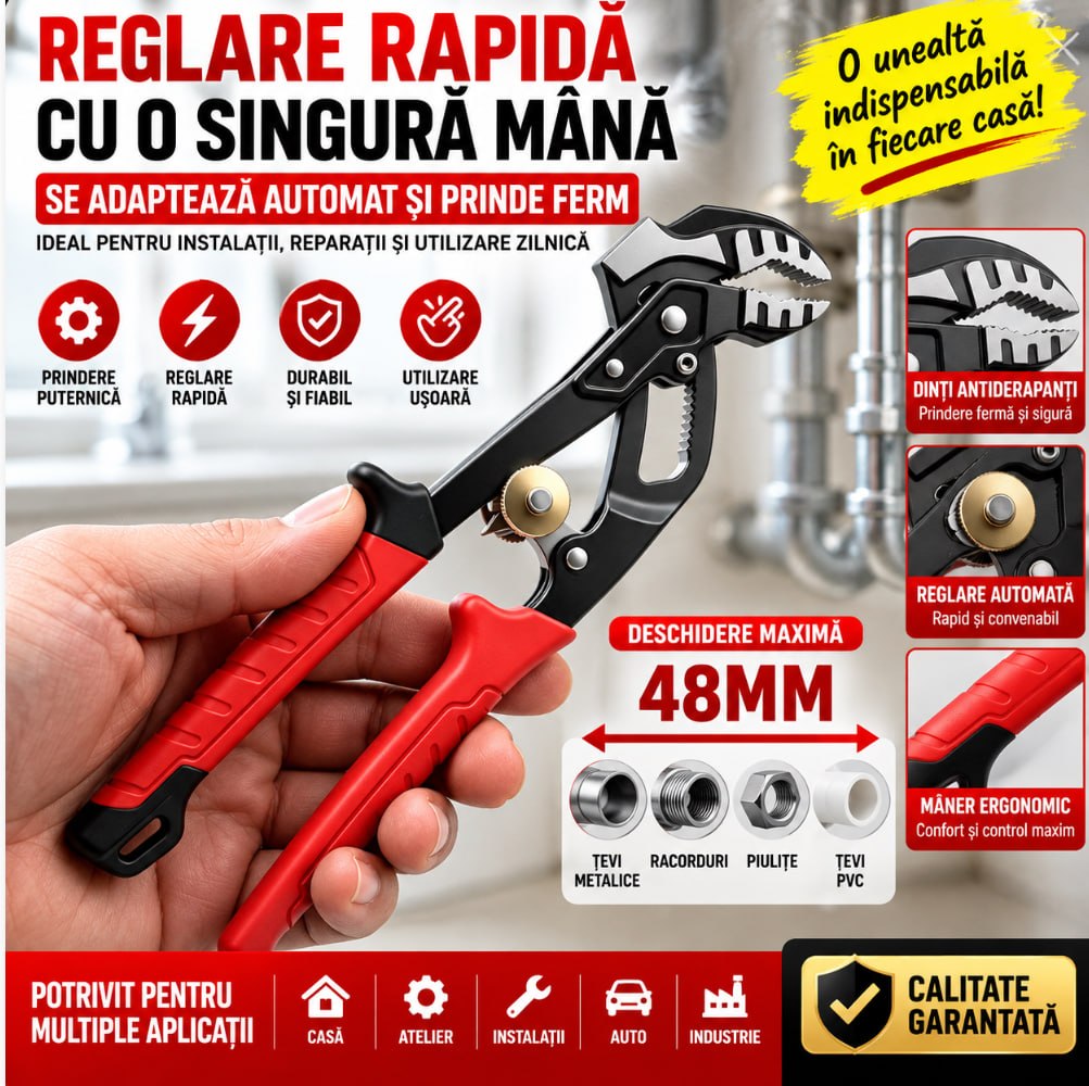Clește Reglabil cu O Singură Mână – Prindere Fermă 48mm