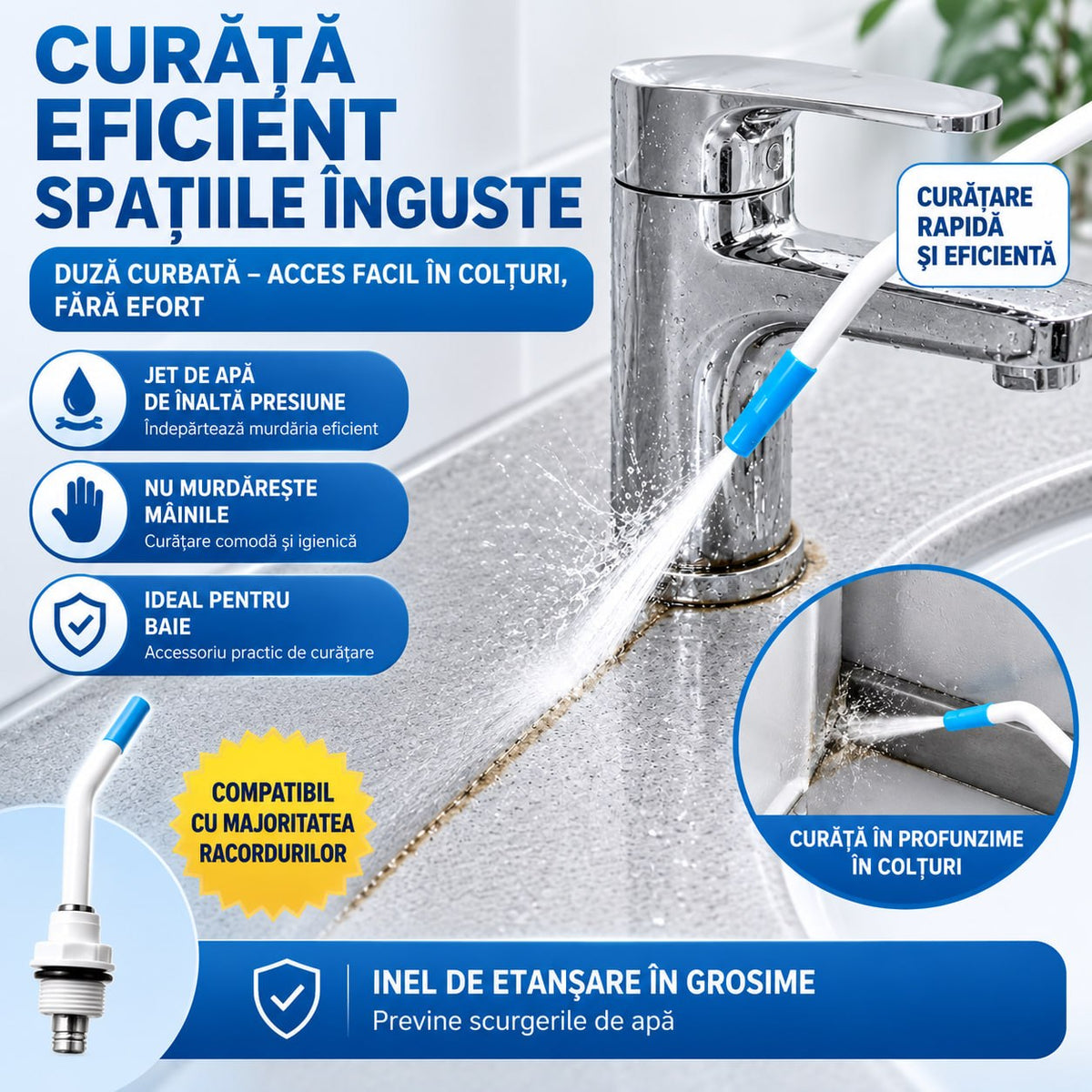 Duză Curbată de Curățat Colțuri cu Jet de Apă