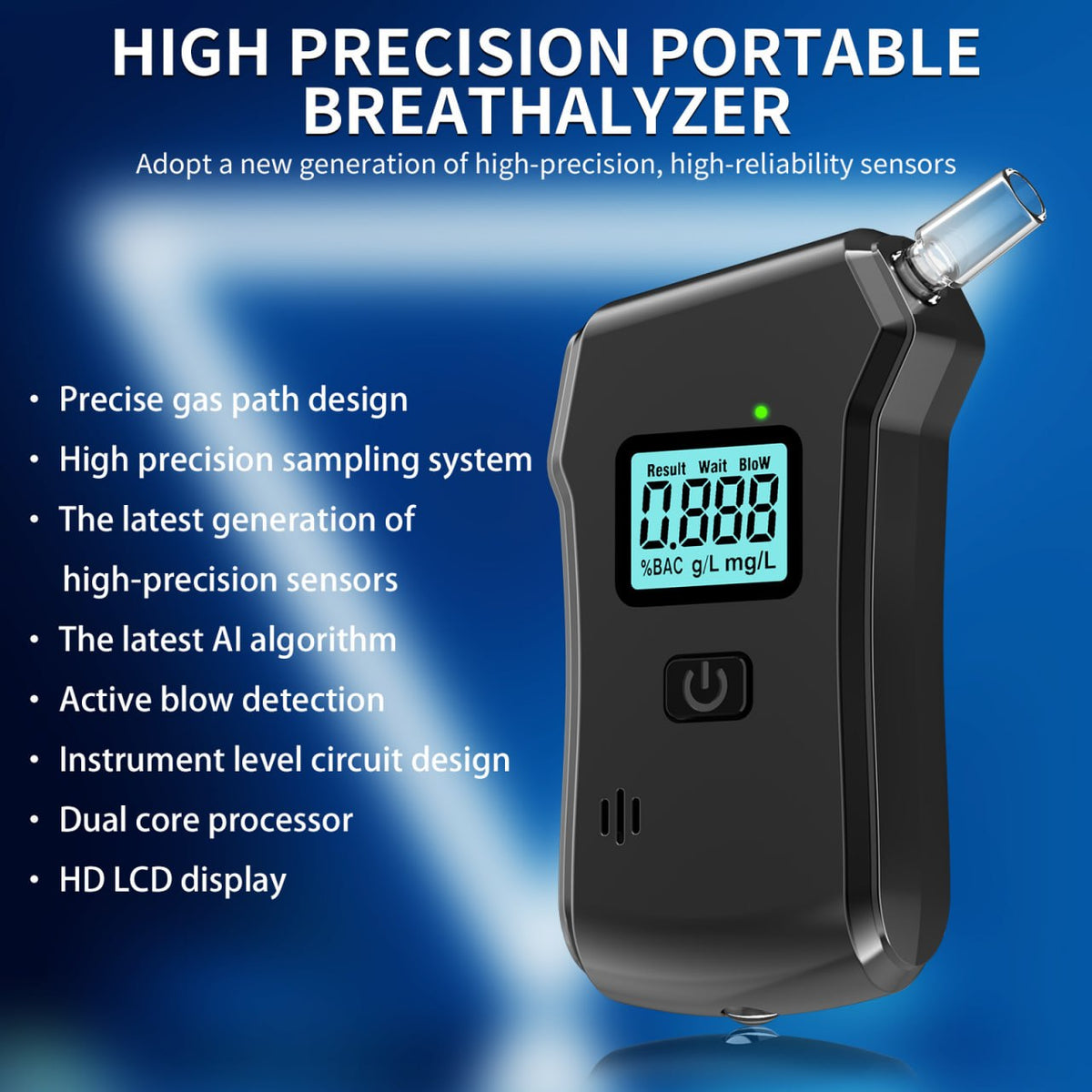 Breathalyzer Portabil de Precizie cu Display LCD