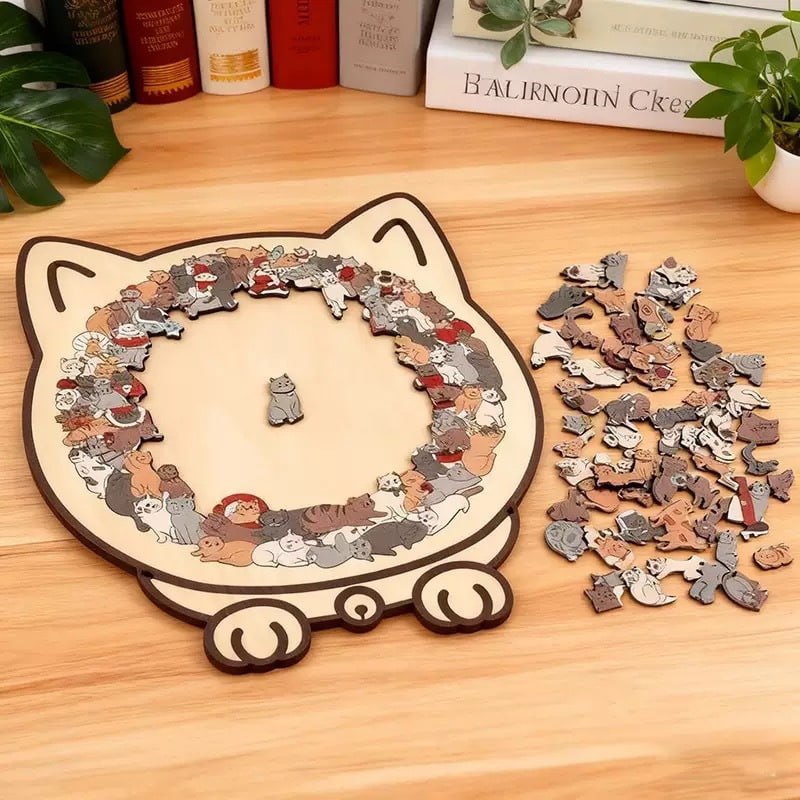 Puzzle din lemn în formă de pisică – design adorabil cu pisici