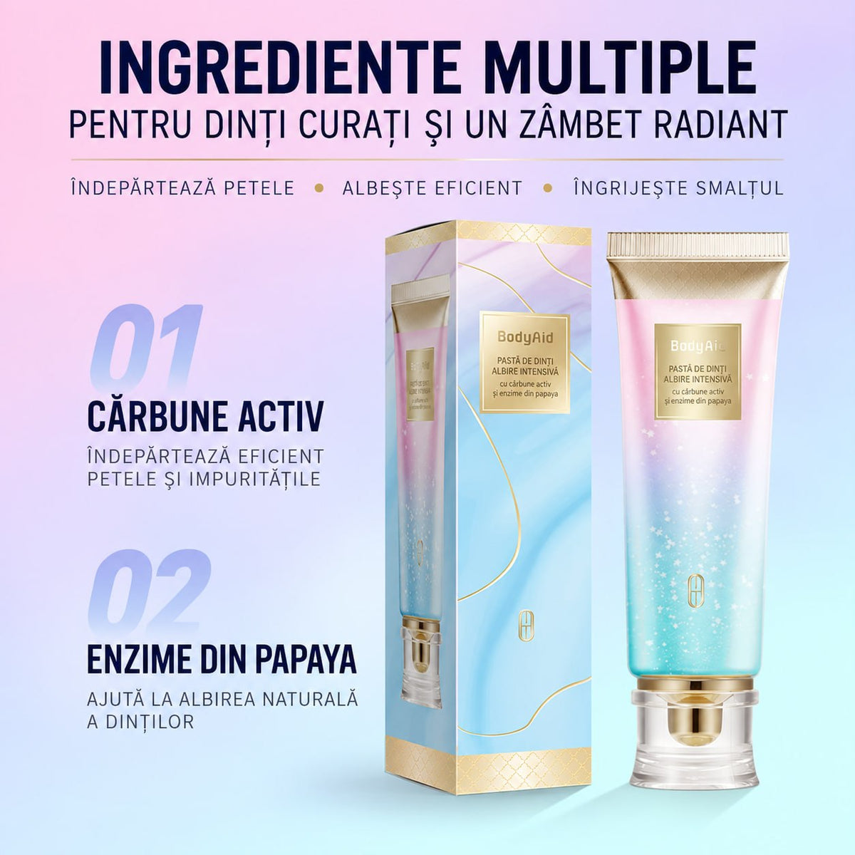 Pastă de dinți albire intensivă cu cărbune activ și enzime din papaya