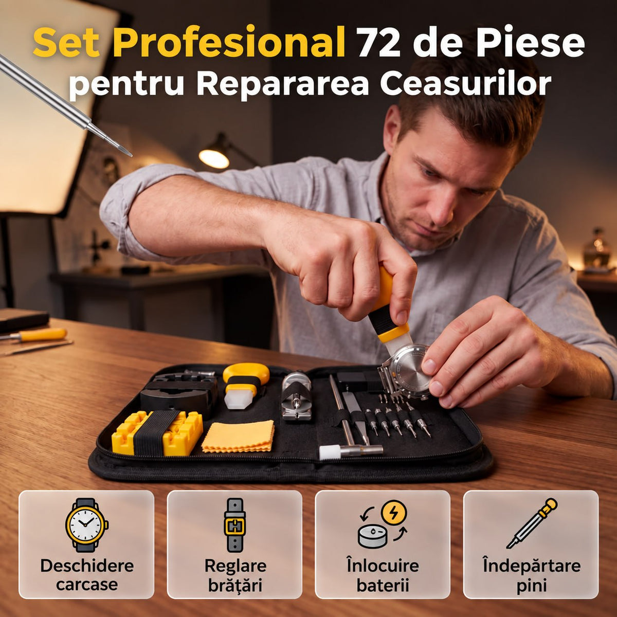 Set Profesional 72 Piese pentru Reparat Ceasuri