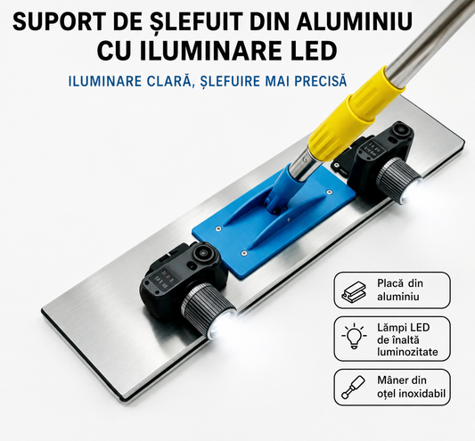 Drișcă cu LED pentru șlefuit pereți – mâner telescopic