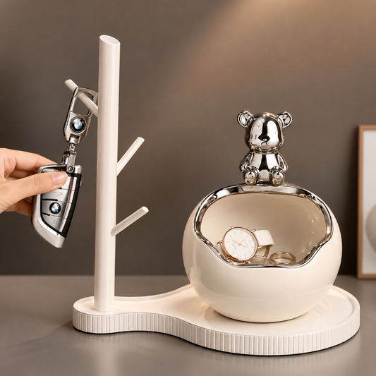 Set organizator intrare – suport chei & bol decorativ cu ursuleț