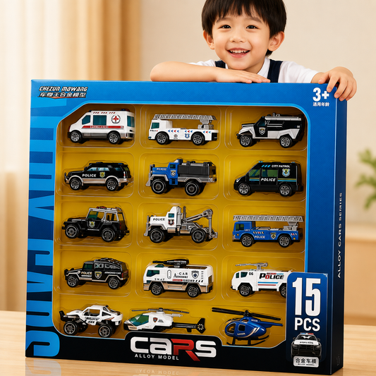 Set 15 Mașinuțe din Metal tip Poliție – Cadou Copii 3+
