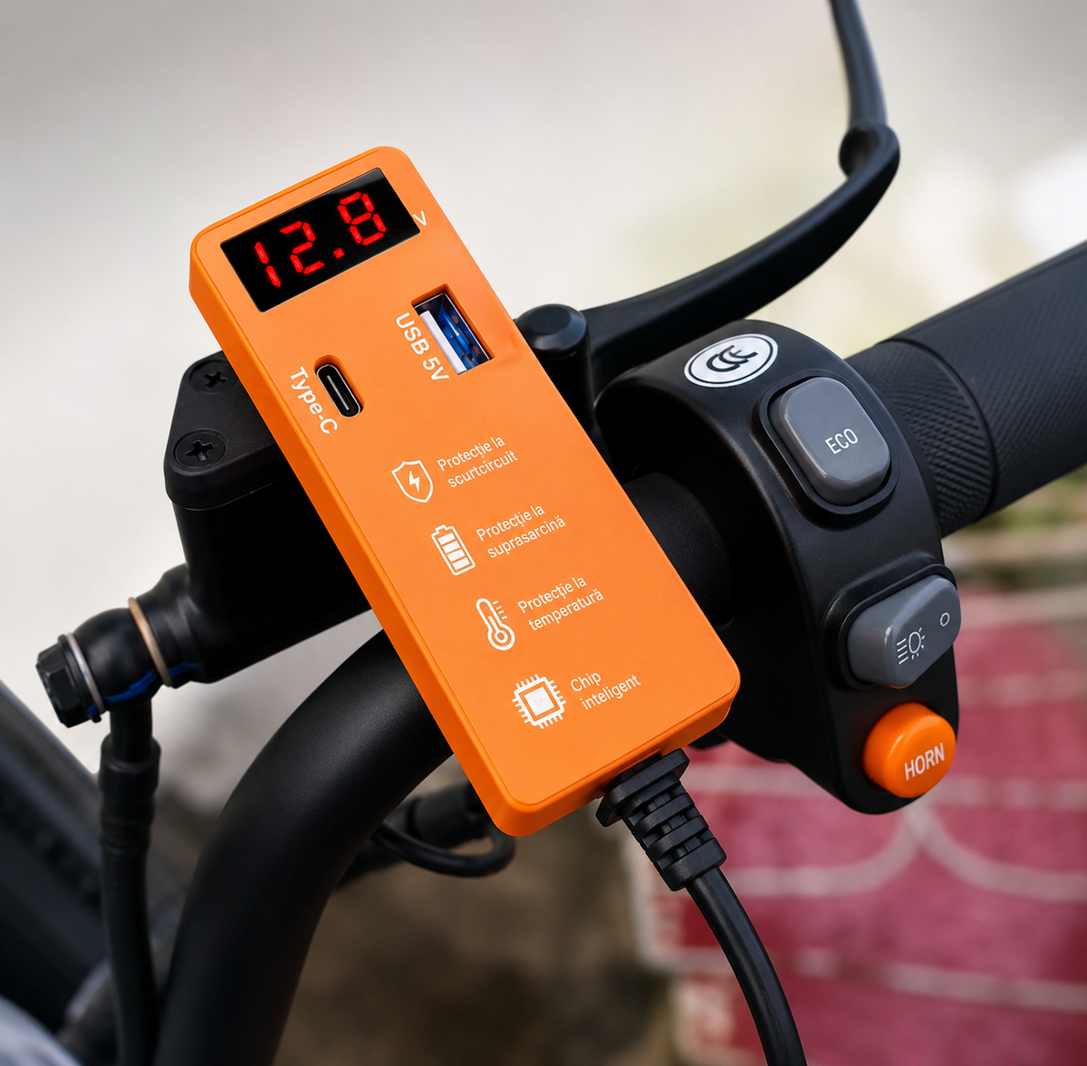 Încărcător USB pentru Bicicletă/Scuter Electric cu Voltmetru