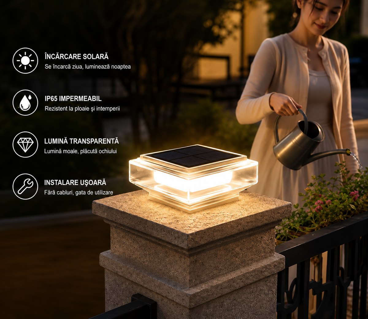 Lampă Solară Decorativă pentru Stâlpi de Gard