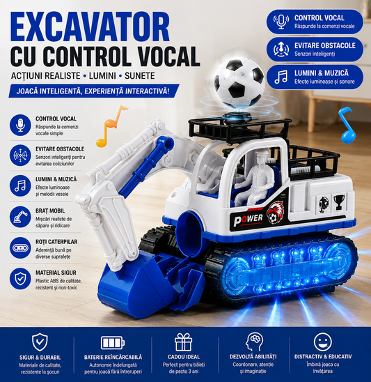 Excavator Jucărie cu Lumini, Muzică și Minge de Fotbal