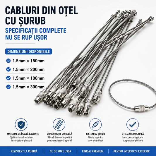 Inele din cablu de oțel inoxidabil – set chei și accesorii (15 perechi)