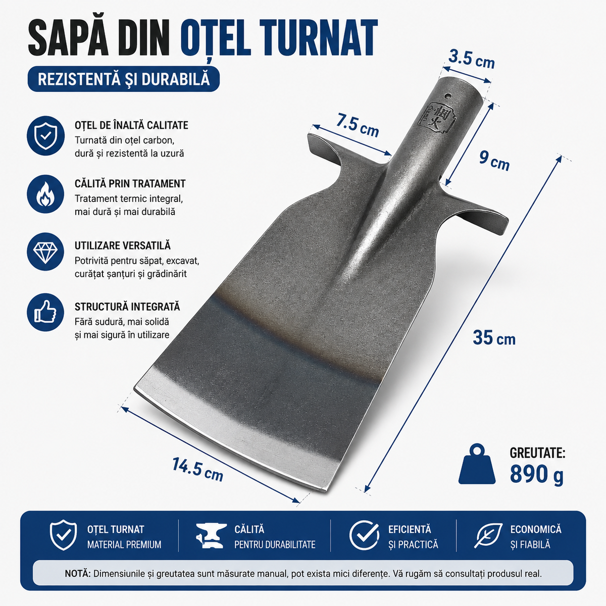 Lopată profesională din oțel călit – pentru săpat copaci