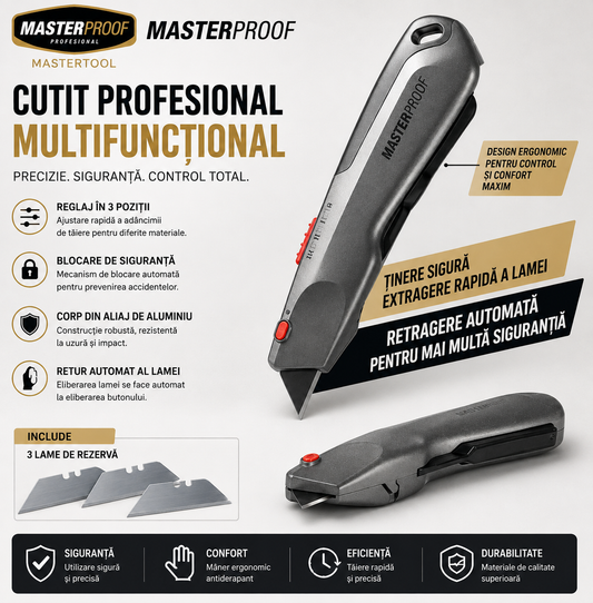 Cutter profesional cu lamă retractabilă automată – aliaj aluminiu