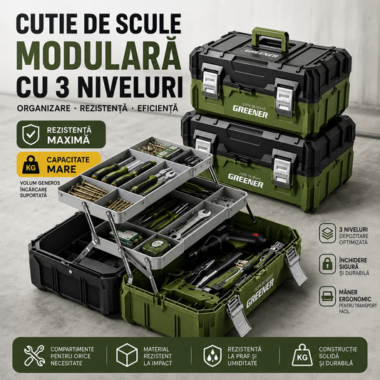 Cutie de scule pliabilă pe 3 niveluri – GREENER
