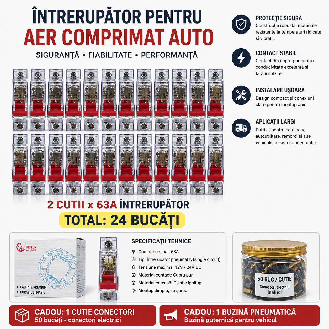 Siguranțe automate 63A pentru vehicule electrice – set 24 buc