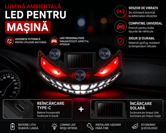 Lumină LED Demon Eyes pentru Mașină – Solar + USB-C