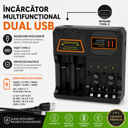 Încărcător Universal Inteligent 6 Sloturi + 2 USB