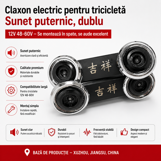 Claxon Dublu cu 4 Difuzoare pentru Tricicletă Electrică