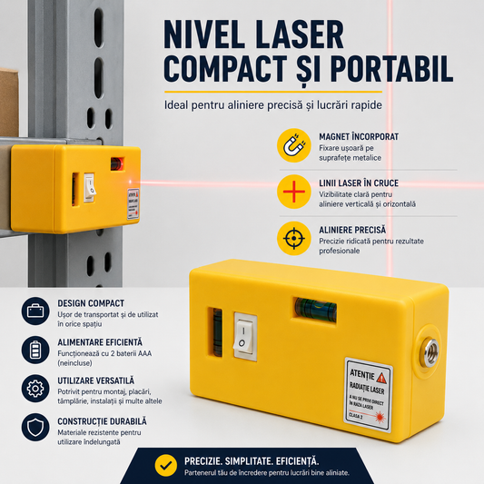 Nivel cu Laser Compact – Magnetic, Lumină Roșie în Cruce