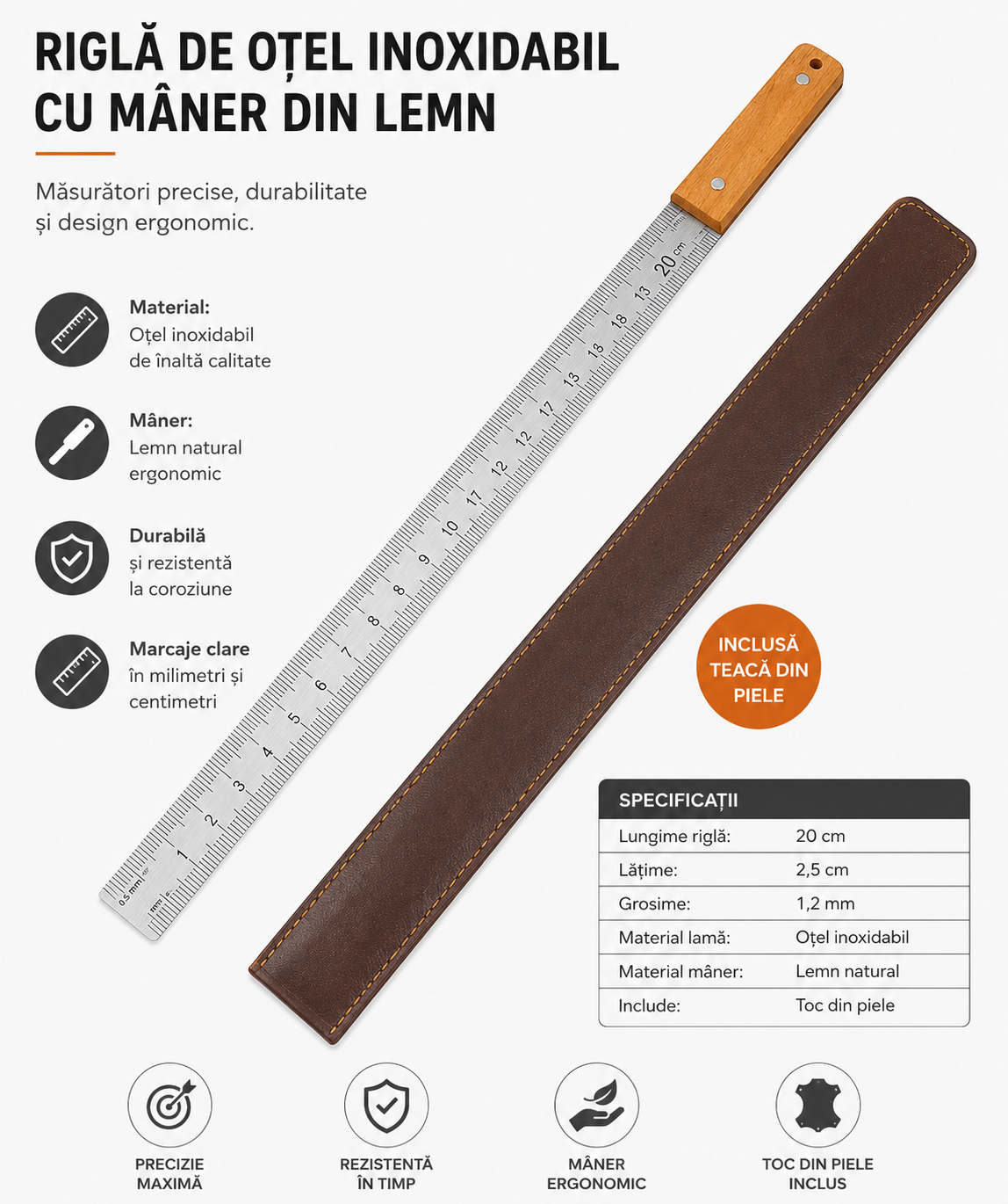 SteelRuler Pro™ – Rigla Profesionala din Otel Inoxidabil