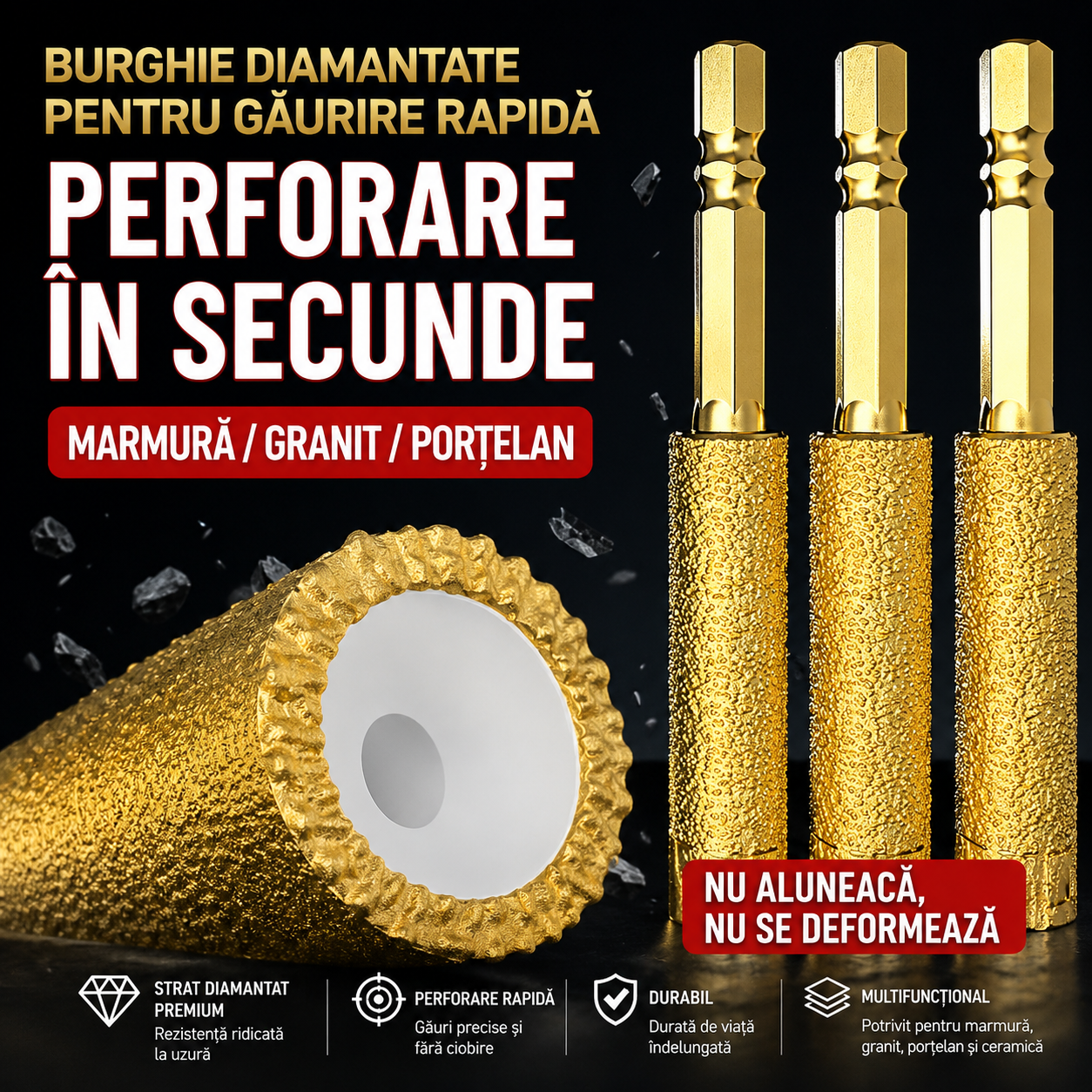 DiamondCore™ – Set 6 Freze Diamantate pentru Gaurire Uscata in Gresie, Faianta si Piatra