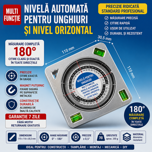 AngleMaster™ – Raportor Profesional cu Nivela Integrata pentru Masurarea Unghiurilor si Pantei
