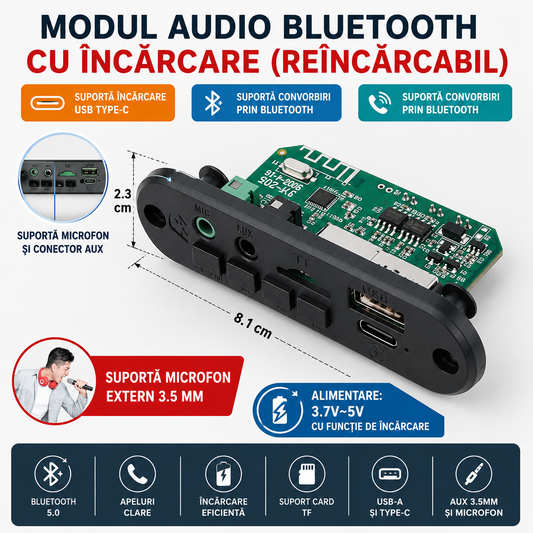 Modul Bluetooth cu Amplificator și Încărcare USB-C
