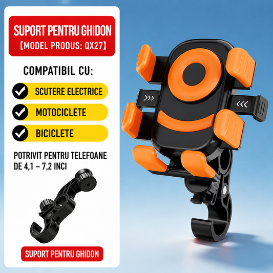 MotoGrip™ – Suport Universal pentru Telefon cu Prindere Automata pentru Motocicleta, Bicicleta si Trotineta