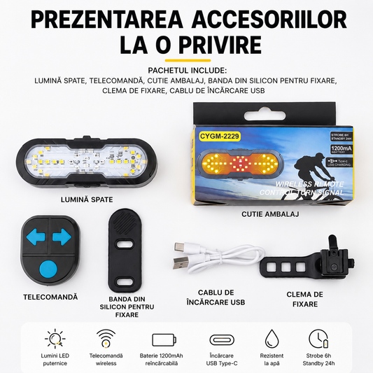 FlashRide™ – Semnalizator Inteligent Wireless pentru Bicicleta
