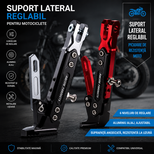 MotoStand Pro™ – Cric Lateral Reglabil pentru Motociclete si Scutere