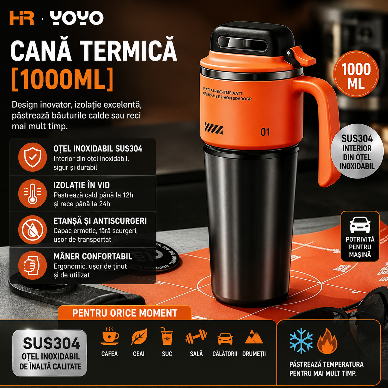 ThermoDrive™ – Cana Termica Premium din Inox 304 cu Maner Ergonomic (1000 ml)