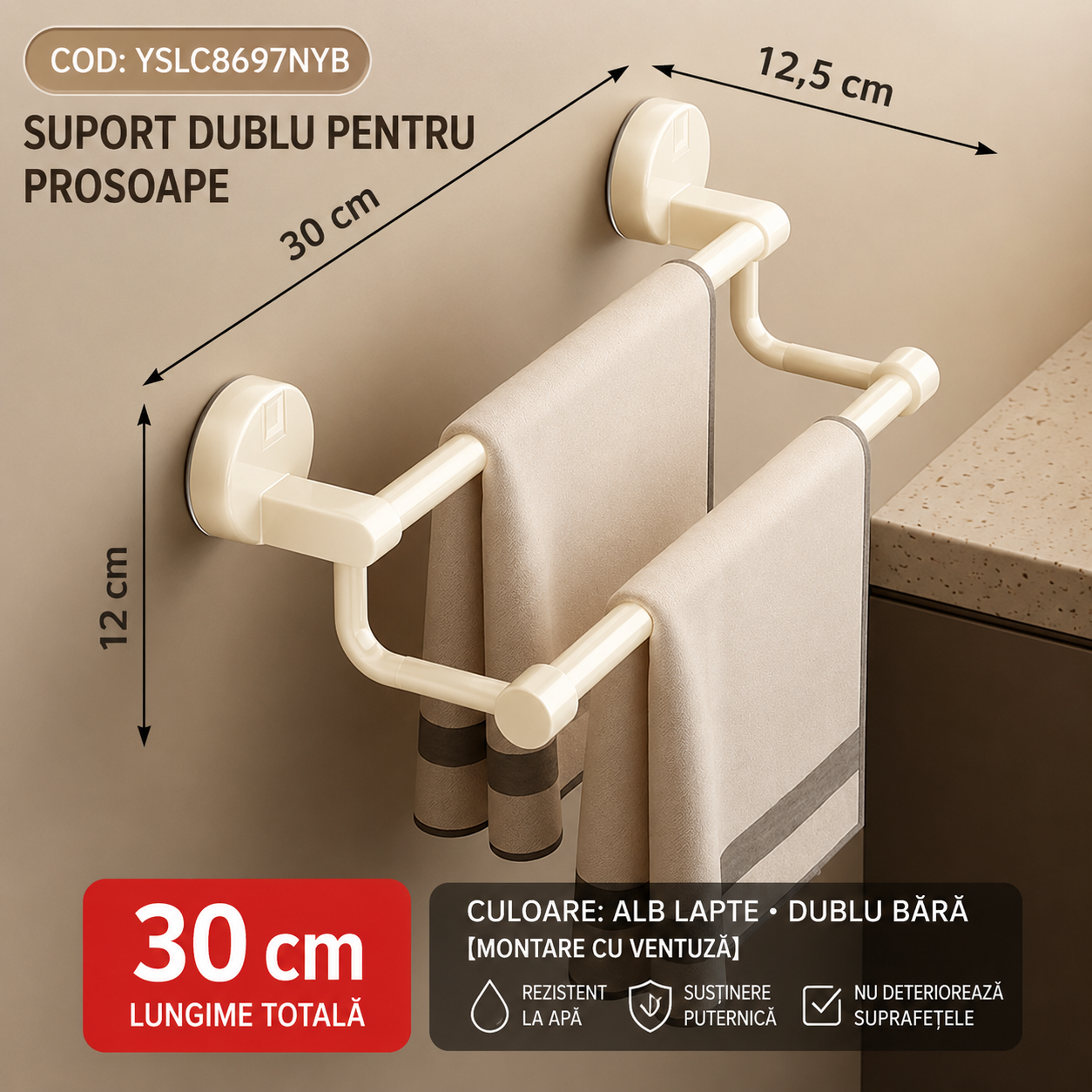 Towexa™ – Suport Dublu pentru Prosoape cu Ventuza
