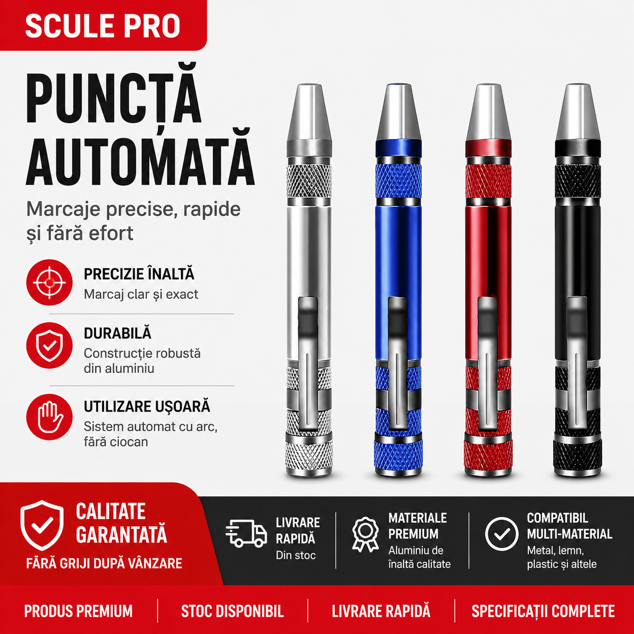 Punchix™ – Dorn Automat Profesional pentru Marcare si Centrare (Set 4 Bucati)