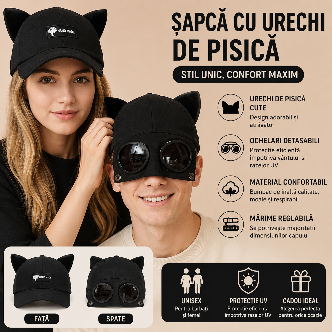 Catvisor™ – Sapca Fashion cu Urechi si Ochelari Integrati