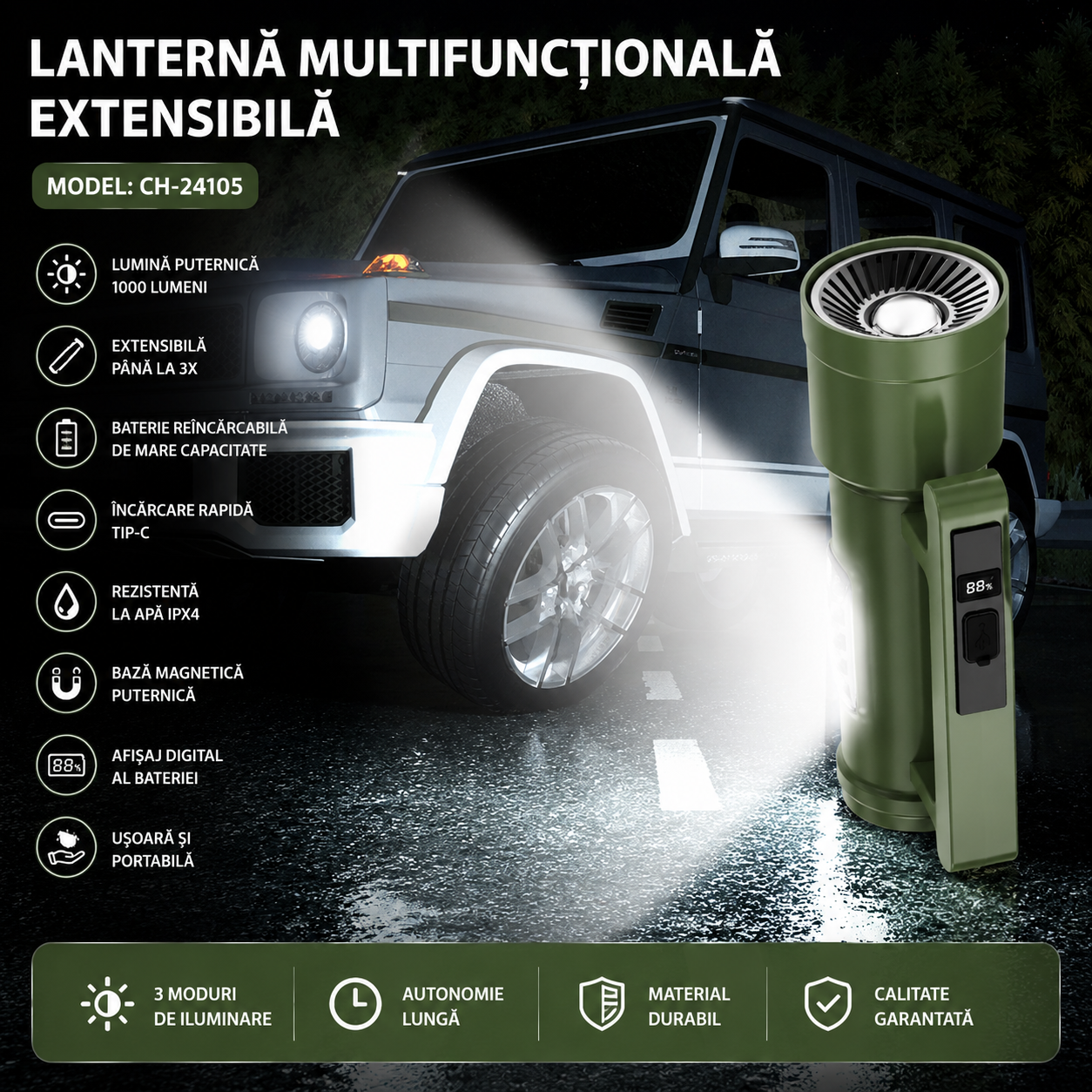 Lunaro™ – Lanterna LED Multifunctionala Telescopica