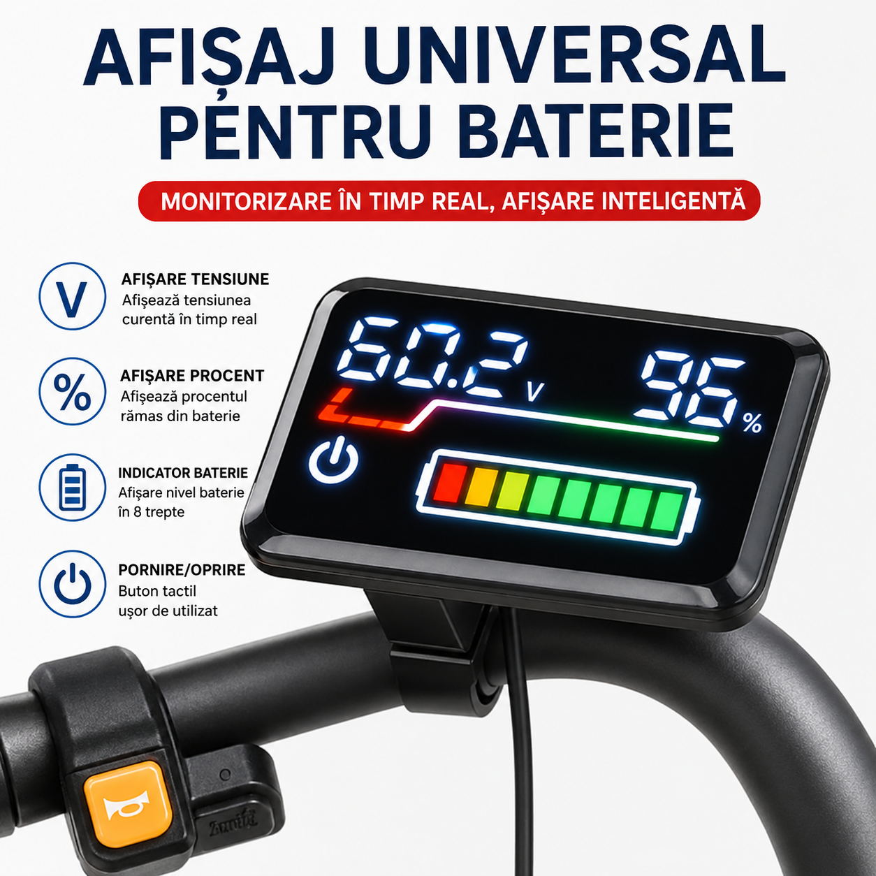 Voltaro™ – Afisaj Digital pentru Baterie Bicicleta si Trotineta Electrica