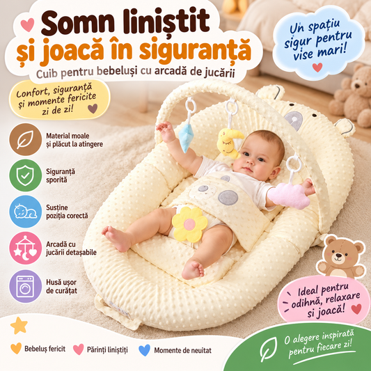 Cuib Bebeluș cu Arcadă de Joacă – Somn Liniștit