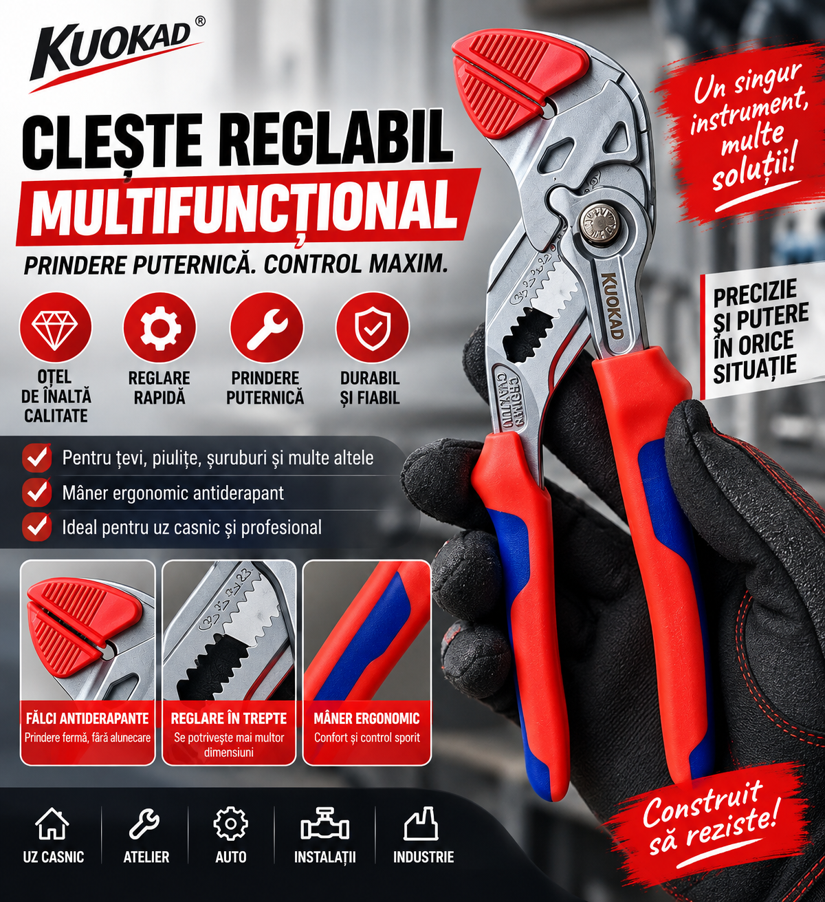 Clește Cheie Reglabil Profesional KUOKAD