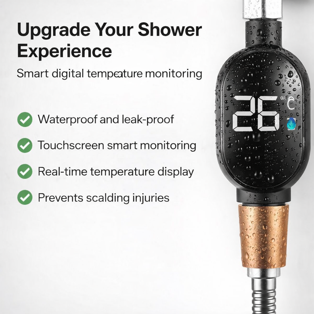 AquaTemp™ – Termometru Digital LED pentru Dus cu Indicator Color (0–99°C)